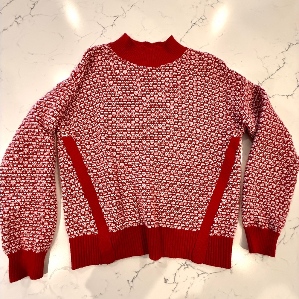 LOFT Red and White Patterned Women's Sweater